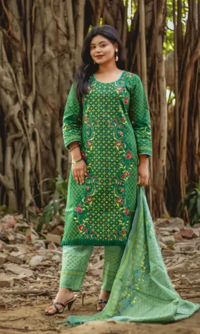Premium Cotton Salwar Kameez (Forest Bloom) -  Hand Stitched
