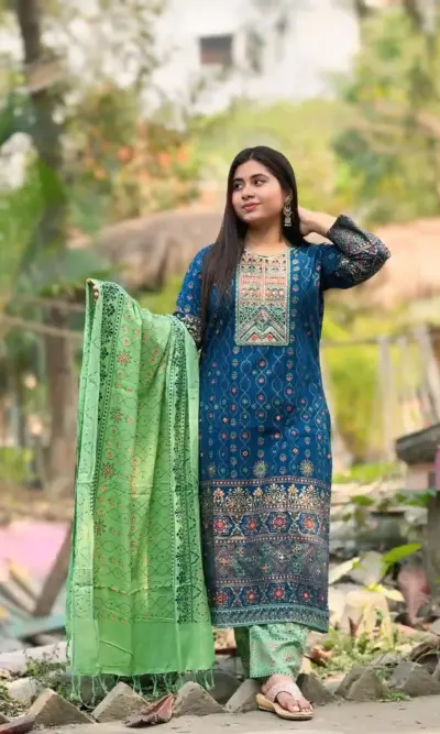 Premium Cotton Salwar Kameez (Oceanic Elegance) -  Hand Stitched